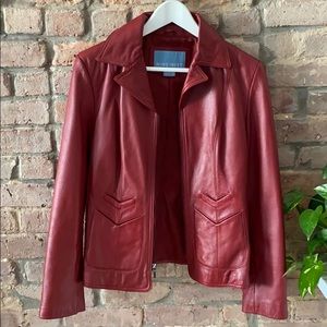 Red Nine West Genuine Leather Jacket